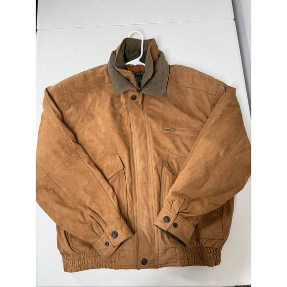 Rare Vintage Green Fields Men’s Leather Bomber Jacket Size L Lined Tan Brown - Picture 6 of 14